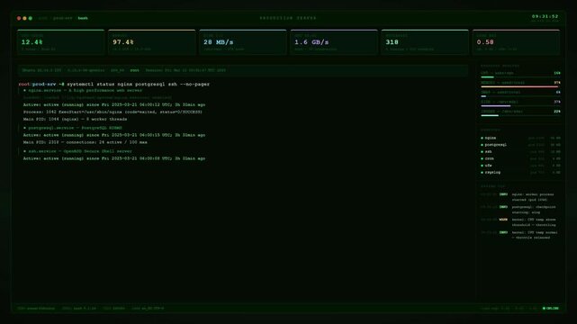Linux Server Monitoring Dashboard System Status Command Line.