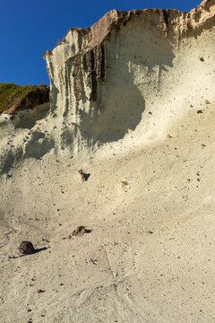 Unique white volcanic rock formations and textures at Cane Malu, Bosa, Sardinia.