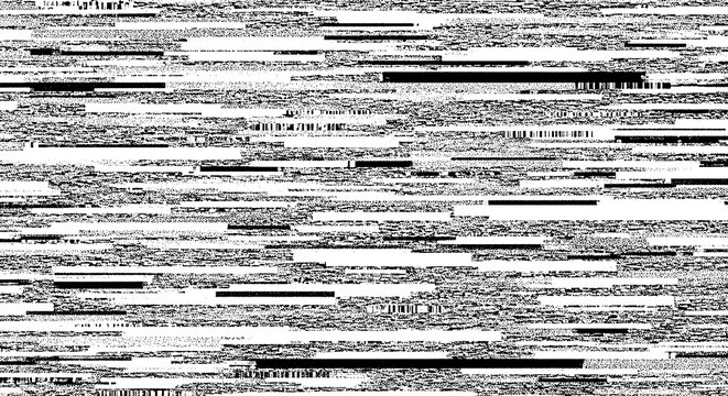 Digital noise texture with horizontal glitch lines and static interference, monochrome distorted tv screen effect for background, tv screen