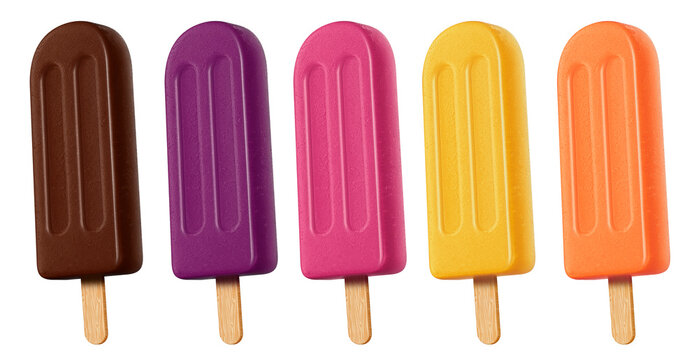 POPSICLES SEEN FROM THE SIDE IN MANY FLAVORS AND COLORS