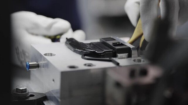 Close-up of cable molding process in an industrial production environment