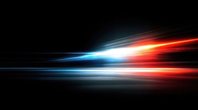 Neon laser speed lines, red and blue light motion, black background, dynamic energy flow, gaming and sport concept 
