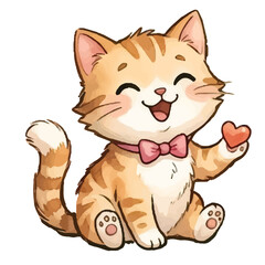 Fototapeta premium Cute happy cartoon kitten sitting and smiling