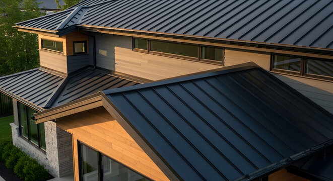 Dark Metal Roof with Clean Lines and Modern Design.	
