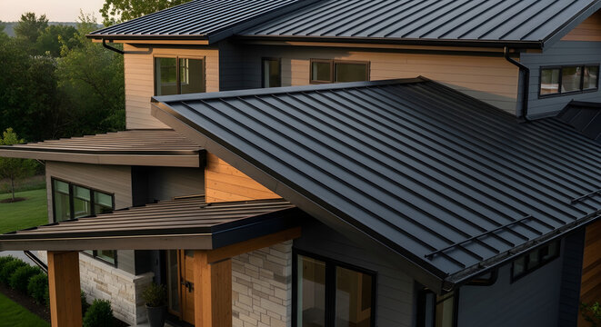 Dark Metal Roof with Clean Lines and Modern Design.	
