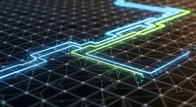Abstract grid bright path weaving through route planning optimization algorithms navigation concept