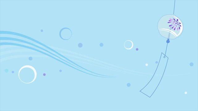 シンプルな夏の季節のイメージ 風鈴とそよ風 青色の背景