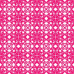 Fototapeta premium Seamless pink geometric pattern with abstract floral ornament line art background for textile wallpaper and luxury packaging design.