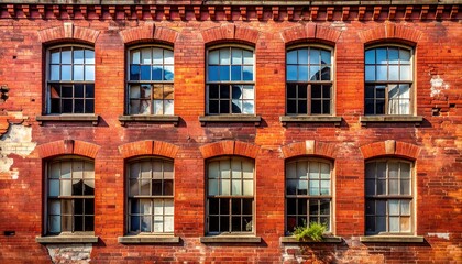 Fototapeta premium Old Brick Building Facade with Multiple Windows.
