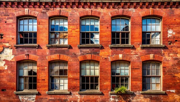 Old Brick Building Facade with Multiple Windows.