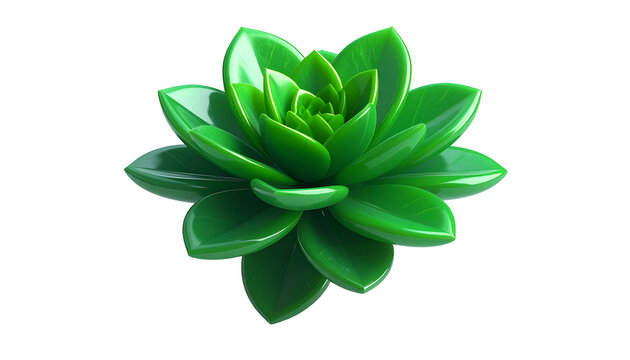Glossy succulent rosette in vibrant green on dark background; modern 3D render