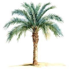 watercolor painting of Date Palm Tree, isolated on a white background. © trovexa