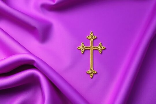 Purple Lent Liturgical Fabric with Golden Cross Elegant Christian Background