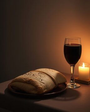 Bread and Wine Communion Holy Thursday Christian Background Copy Space