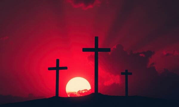 Three Crosses Good Friday Sacrifice Dramatic Christian Background