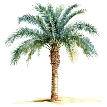 watercolor painting of Date Palm Tree, isolated on a white background.
