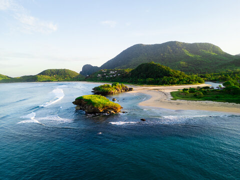 Lawar Beach with White Sand and Rugged Cliffs in West Sumbawa Indonesia