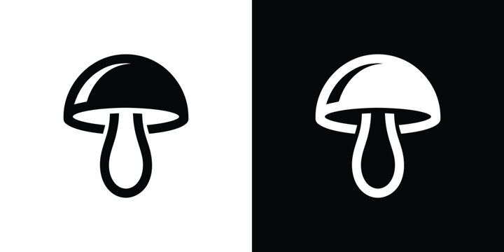 Black and white mushroom silhouettes on contrasting backgrounds