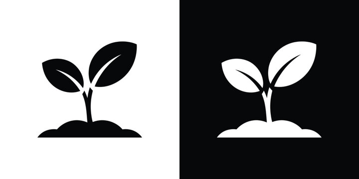 Black and white seedling silhouettes on contrasting backgrounds