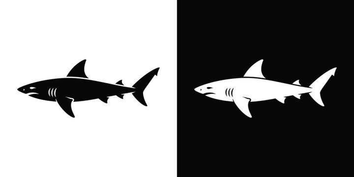 Black and white shark silhouettes on split color background
