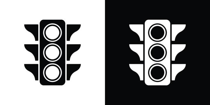 Black and white traffic light on split background road sign