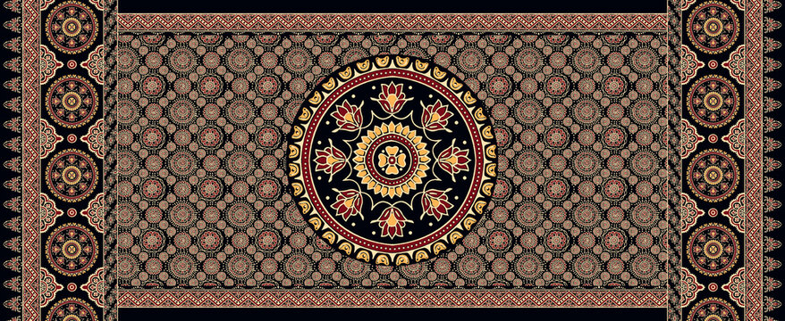 digital dupatta with ajrakh pattern and flower pattern with texture background 