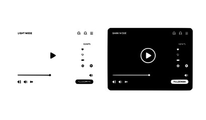 Fototapeta premium Modern Video Player Interface Vector in Light and Dark Mode with Multimedia Controls UI Design