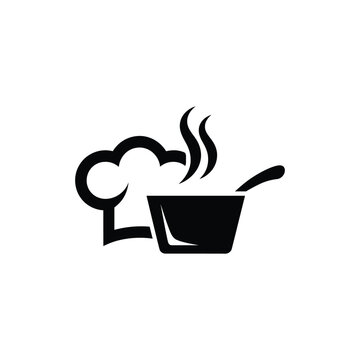 Black silhouette chef hat steaming cooking pot steaming pot