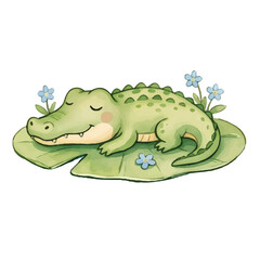 Obraz premium Happy green cartoon crocodile illustration