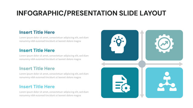 Four quadrant infographic slide layout with icons for presentation