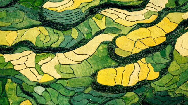 Aerial View of Vibrant Agricultural Fields and Natural Landscapes