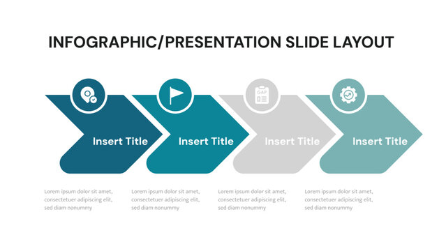 Horizontal chevron arrows showing a sequential four step infographic process