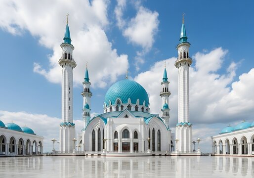 Kul sharif mosque in kazan russia with turquoise domes and minarets