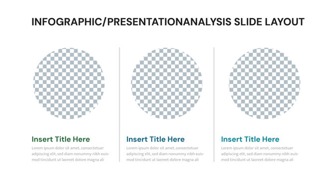 Presentation slide layout with three large circular image placeholders for data or photos