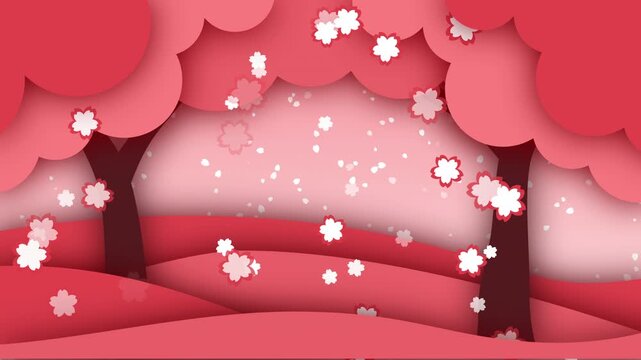 舞い散る 桜 花びら パターン01 紅梅色 風景 濃いピンク ループ クラフト
