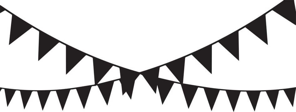 Party bunting flags, vector illustration, festive decoration, black and white