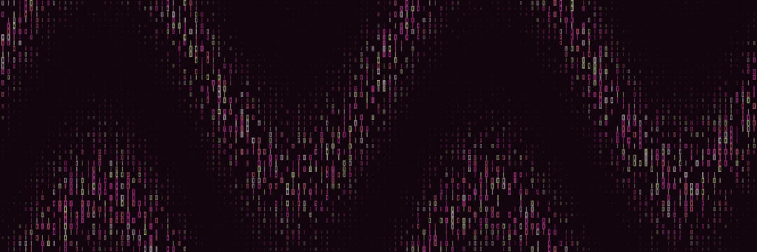 Quantum computing data stream visualization with pink binary code wave on dark background