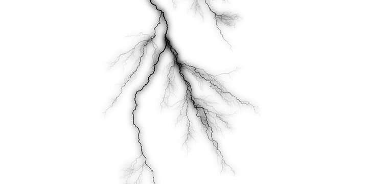 Black lightning bolt strike isolated on transparent background. Realistic thunderbolt electric spark png