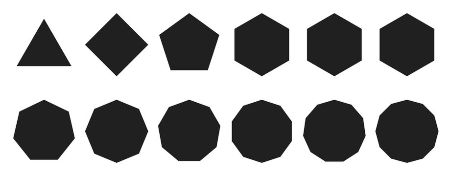 Geometric Polygon Frames Set (3 to 12 Sides) Minimal Outline Shapes Collection