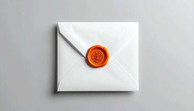 Sealed White Envelope with Wax Seal on Gray Background.