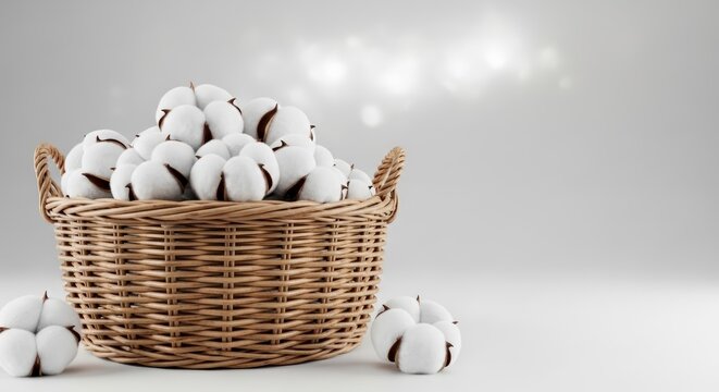 Cotton balls in wicker basket.