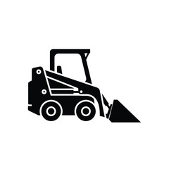 Naklejka premium Skid steer loader machine silhouette is shown in solid black on white.
