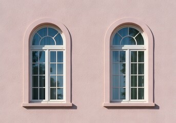 Fototapeta premium Two arched windows on a pink textured wall
