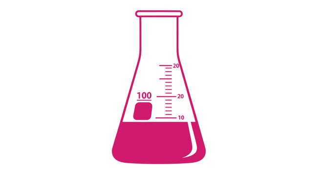 A laboratory flask contains magenta liquid inside a scientific beaker illustration.