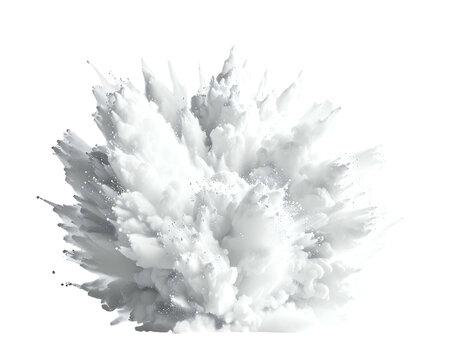 A chaotic explosion of sharp, crystalline white particles bursts outward