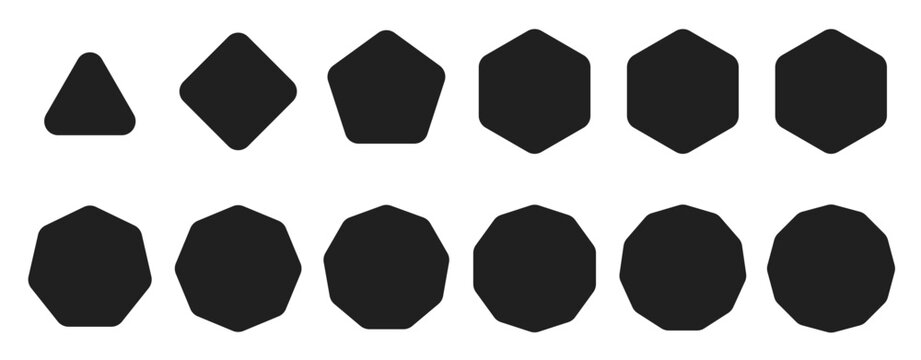 Rounded Polygon Frames Set (3 to 12 Sides) Smooth Geometric Outline Collection