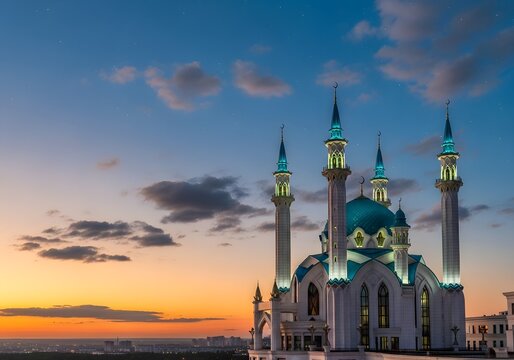 Kul sharif mosque at sunset in kazan