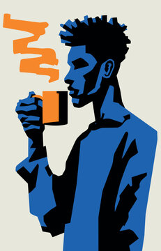 Man drinking hot beverage from a mug