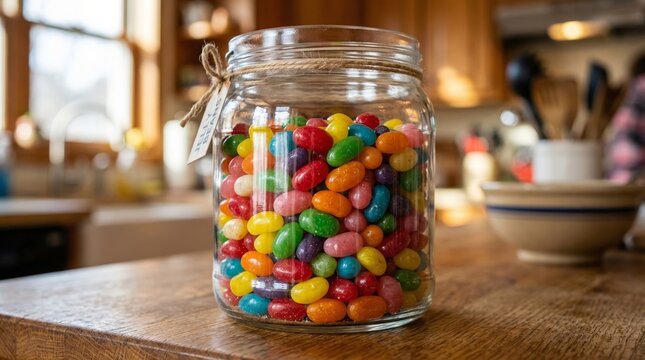 Glass Jar Filled with Colorful Jelly Bean Candies