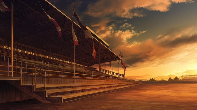 Dawn Over Empty Grandstand at Equestrian Event Venue